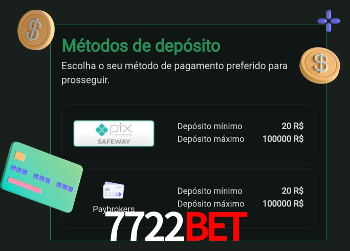 O cassino 7722Bet oferece uma grande variedade de métodos de pagamento